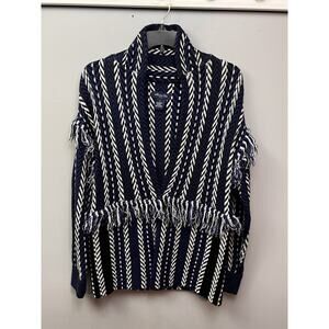 Anna Cai Knit Sweater Womens Small Black Blue Tassel Deep V Pullover Western